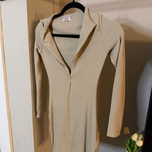 Oh Polly Beige Long Sleeve Dress